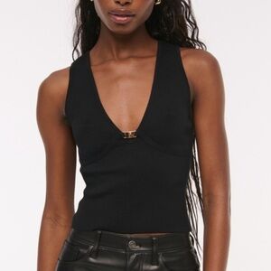 Black Ribbed V-Neck Tank Top Abercrombie and fitch